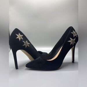 Statement Star Embellished Black Heels Size 8 Evening Holiday